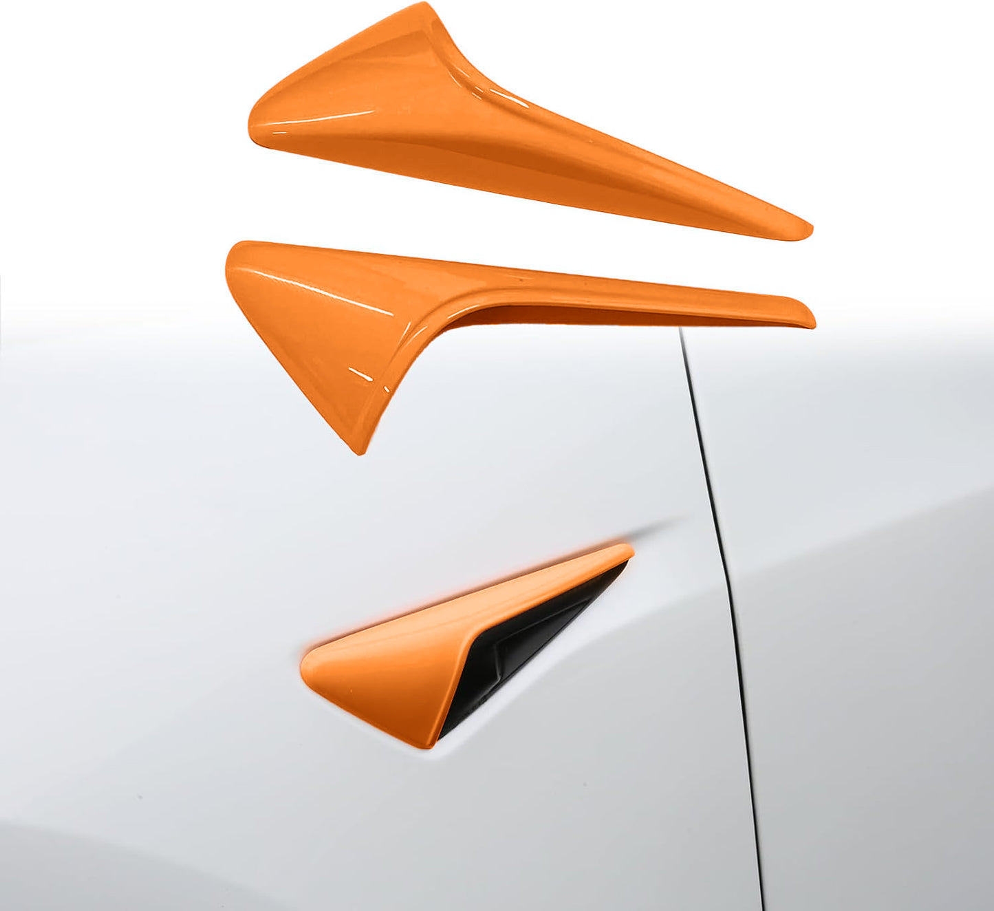 Orange HW 4.0 camera decoration cover on Tesla Model 3 Highland side fender