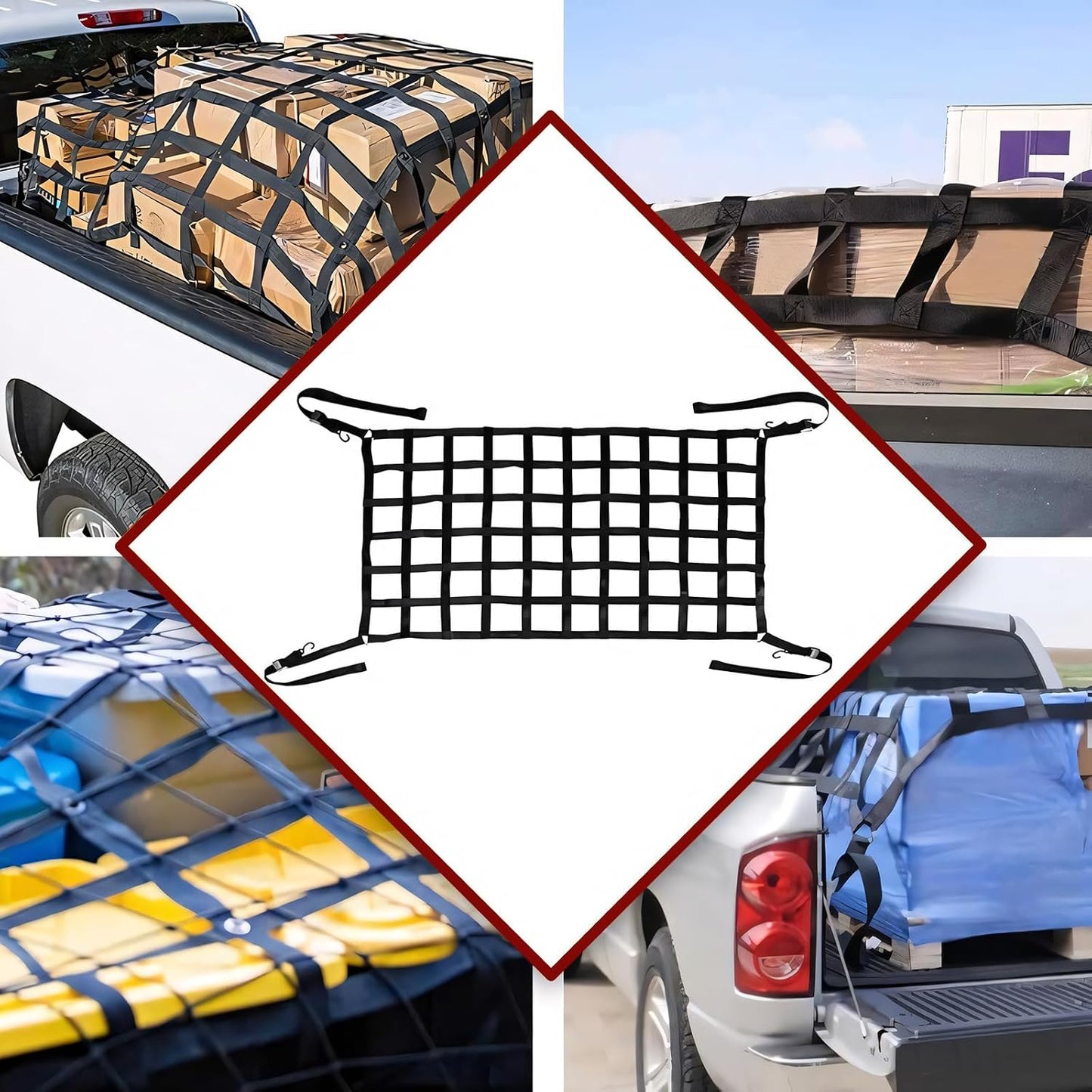 Tesheer Heavy-Duty Truck Bed Cargo Net 81" × 50" – Stretchable Mesh with 12 Hooks & Storage Bag