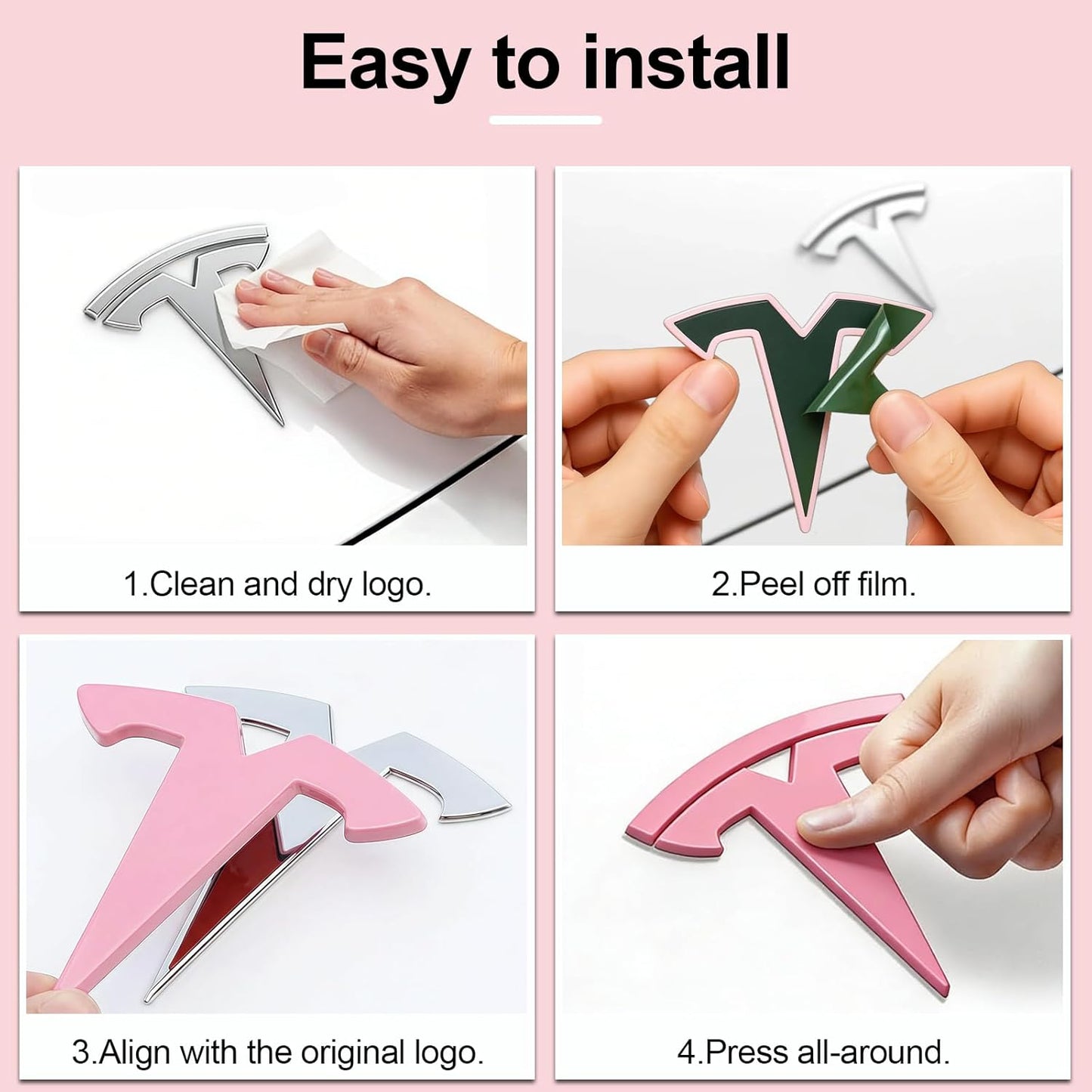 Pink Front Emblem Logo Cover Sticker for Tesla Model 3 Highland & Model Y Juniper (2022–2026)