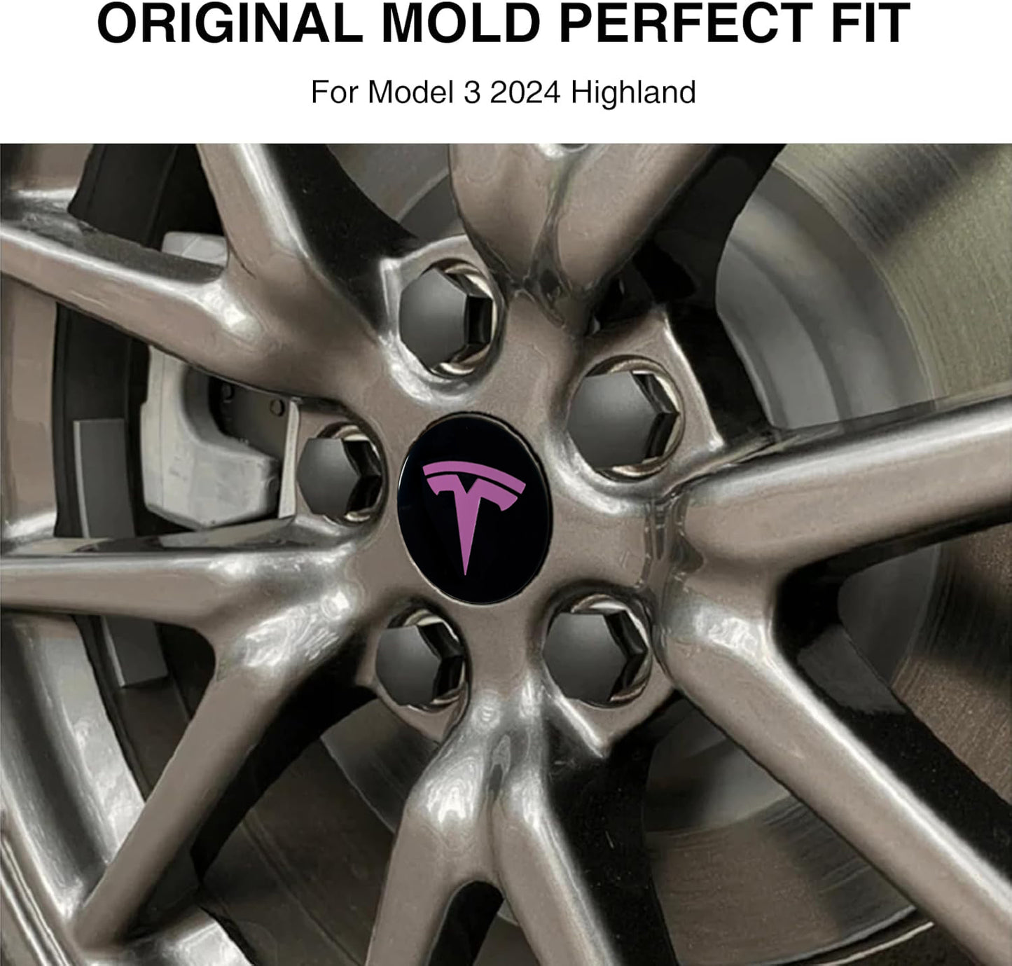 Tesheer Purple Wheel Center Cap Kit for Tesla Model 3/Y – 4 Caps + 20 Lug Covers