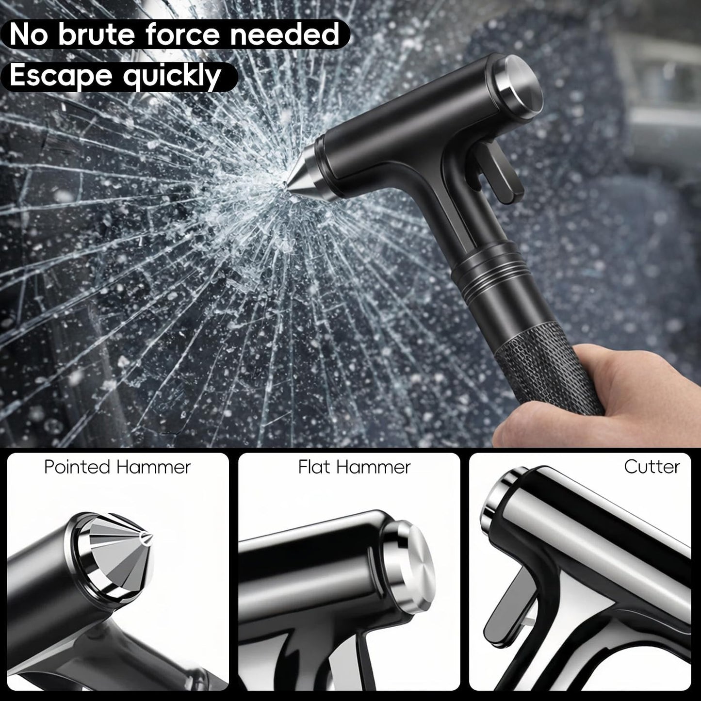Tesheer 3-in-1 Car Window Breaker & Seatbelt Cutter Emergency Escape Hammer – Black