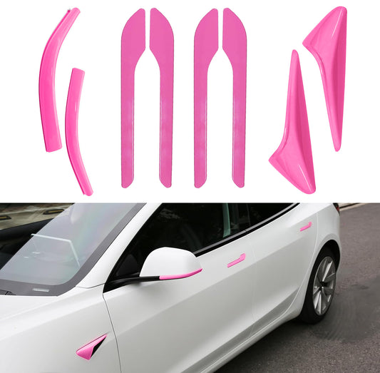 Tesheer 8-piece fuchsia accessories kit for Tesla Model 3 Highland including door handle wraps camera covers and mirror trim strips