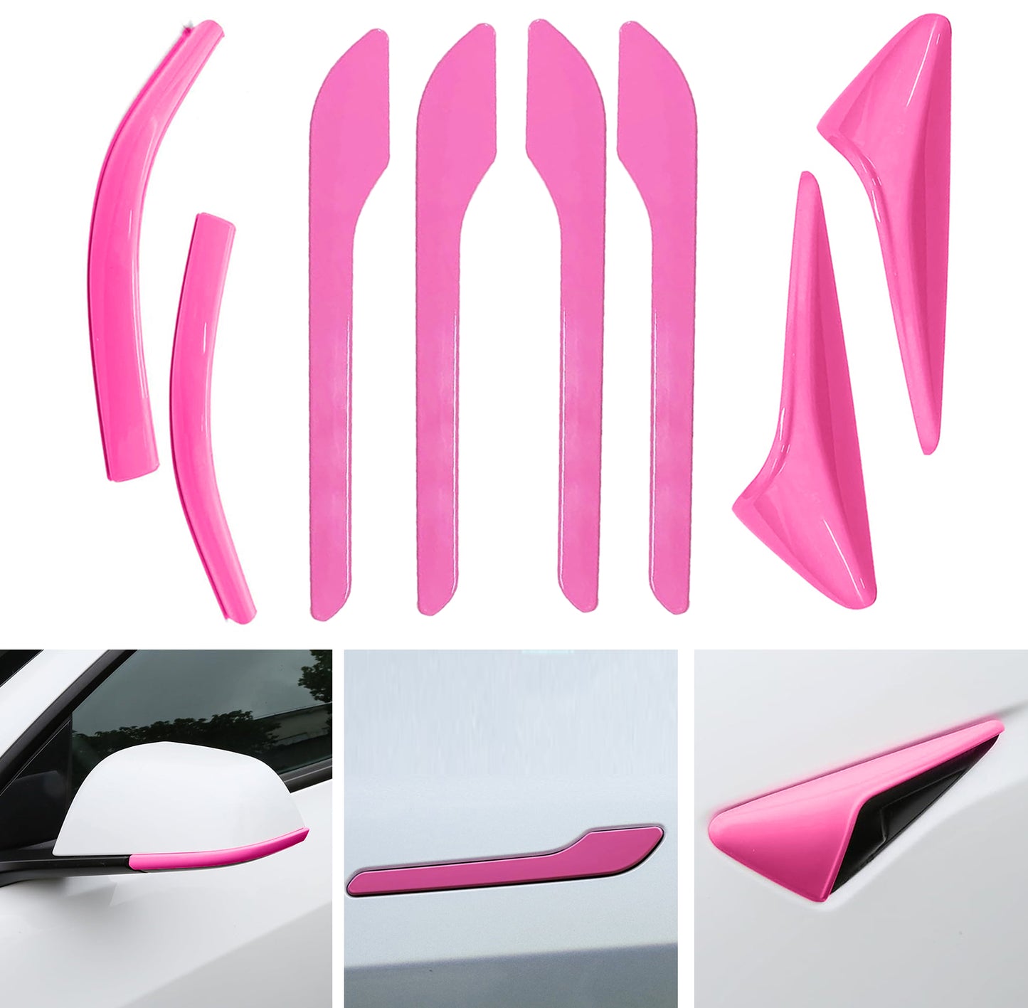 Tesheer 8-piece fuchsia accessories kit for Tesla Model Y Juniper including door handle wraps camera covers and mirror trim strips