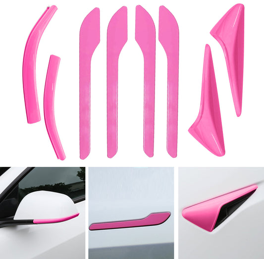 Tesheer 8-piece fuchsia accessories kit for Tesla Model Y Juniper including door handle wraps camera covers and mirror trim strips