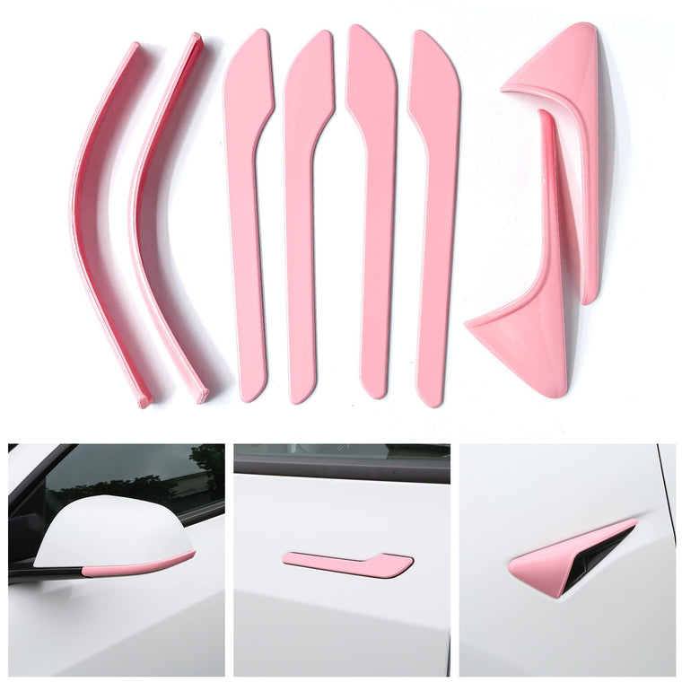Tesheer 8-piece pink accessories kit for Tesla Model Y including door handle covers camera covers and mirror trim