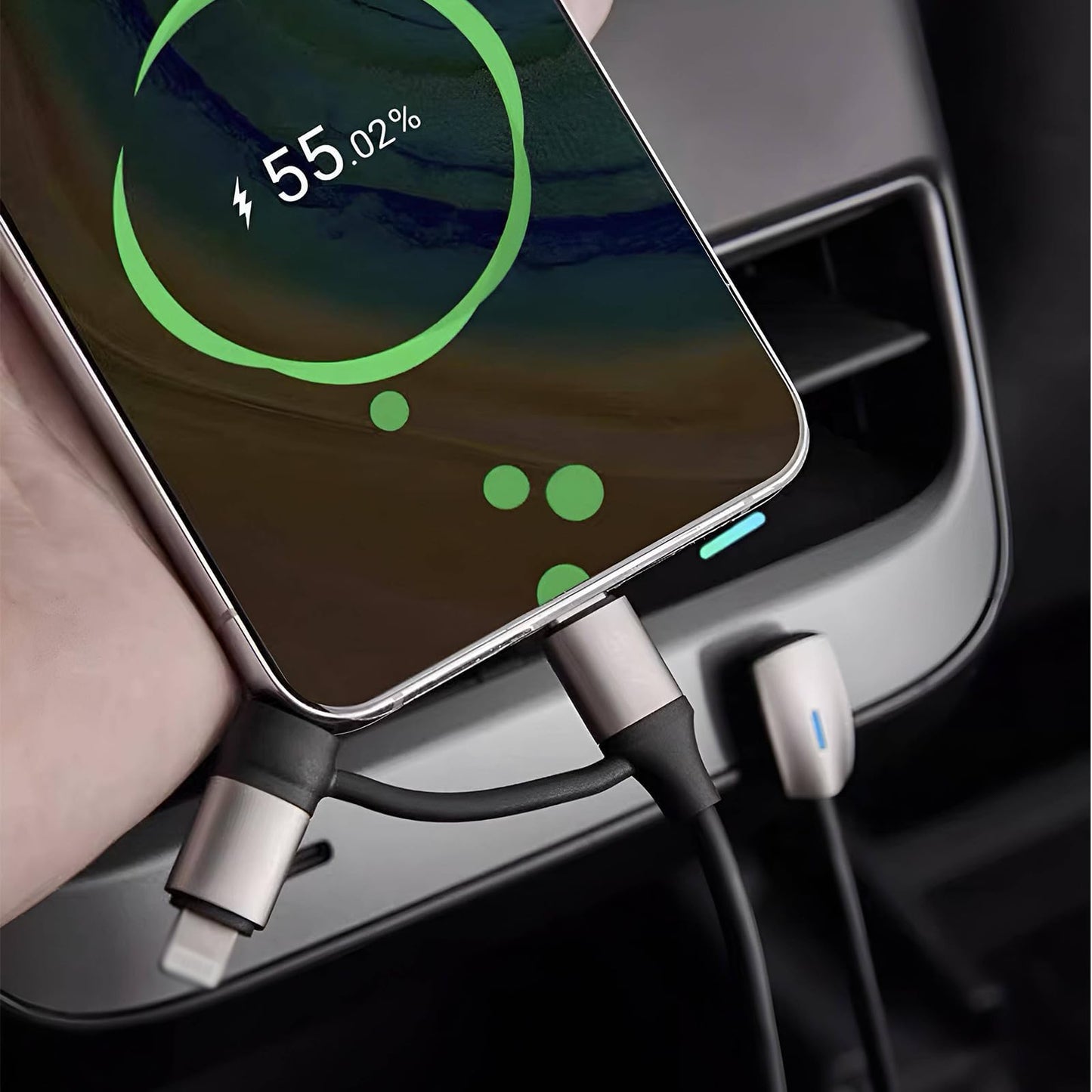 Tesheer 2-in-1 Right-Angle Charging Cable for Tesla – USB-C & Lightning, 4 ft, Up to 60W