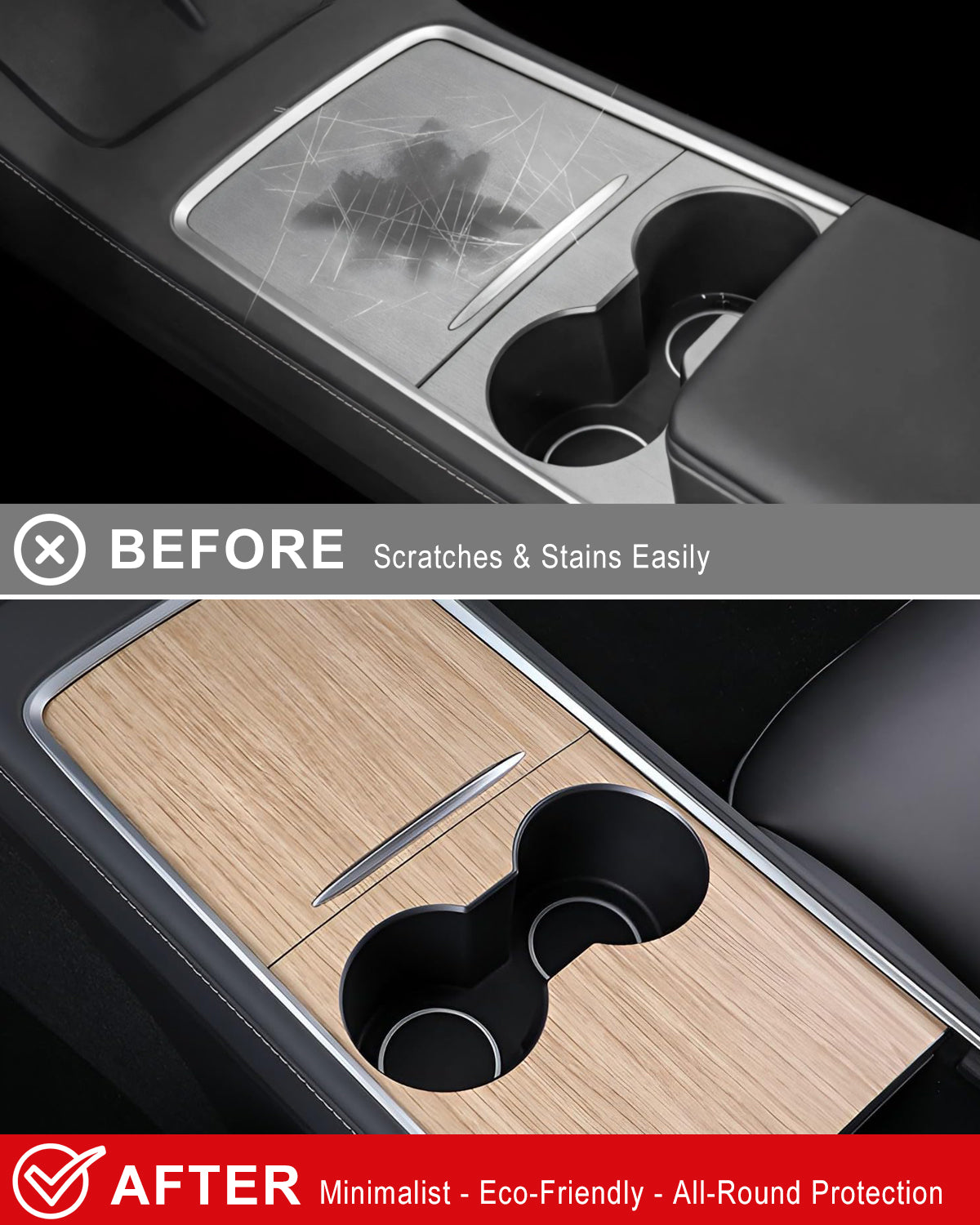 Tesheer Signature Wood-Grain Center Console Wrap Kit for Tesla Model 3