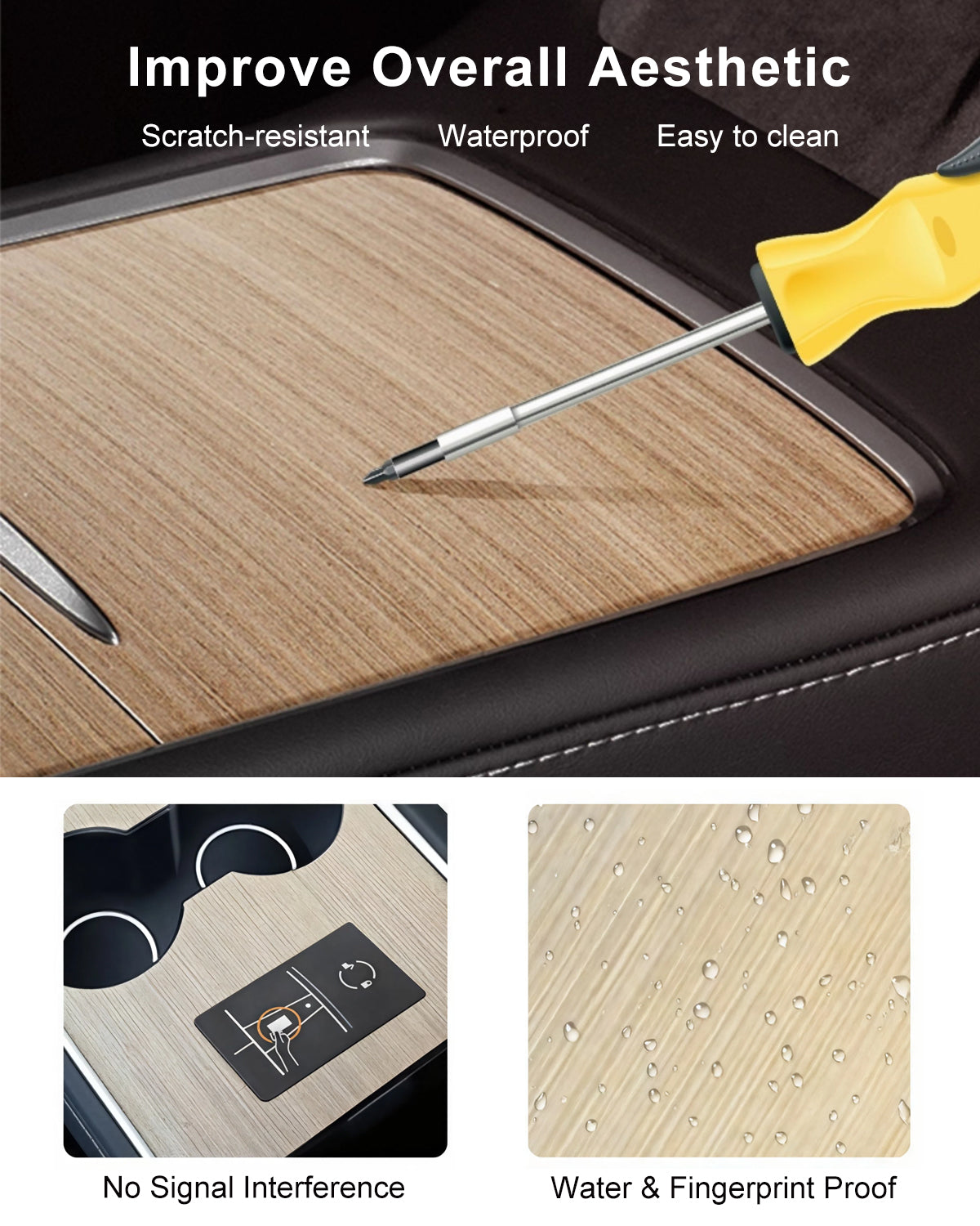 Tesheer Signature Wood-Grain Center Console Wrap Kit for Tesla Model 3