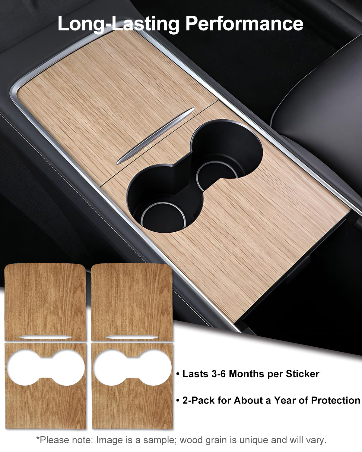 Tesheer Signature Wood-Grain Center Console Wrap Kit for Tesla Model 3